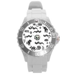 Aztecs Pattern Round Plastic Sport Watch (l) by Valentinaart