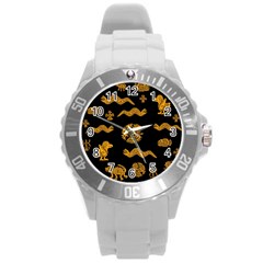 Aztecs Pattern Round Plastic Sport Watch (l) by Valentinaart