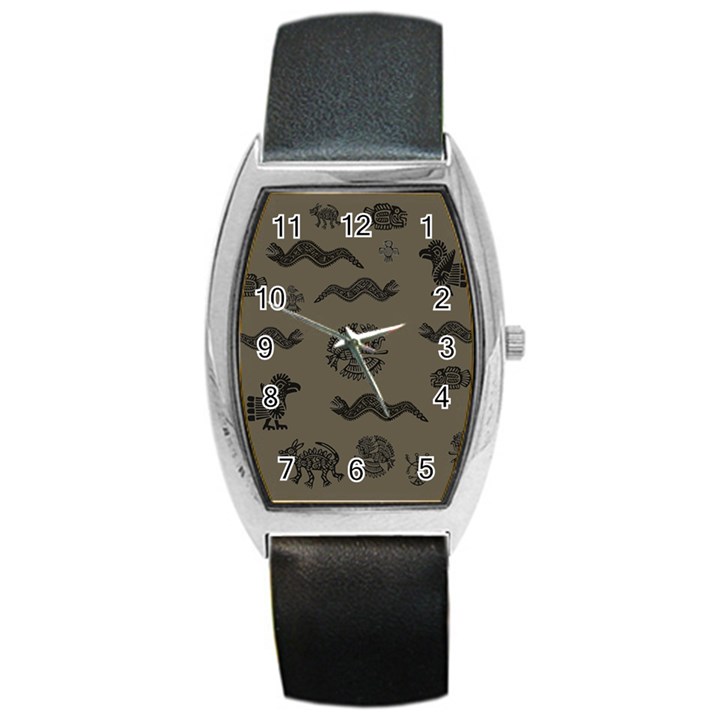 Aztecs pattern Barrel Style Metal Watch