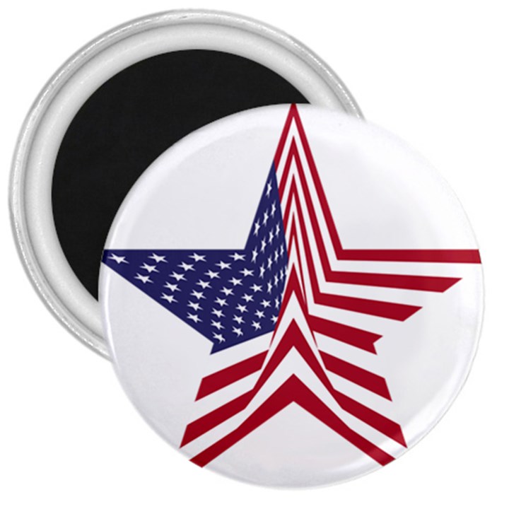 A Star With An American Flag Pattern 3  Magnets