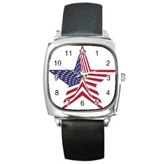 A Star With An American Flag Pattern Square Metal Watch by Nexatart