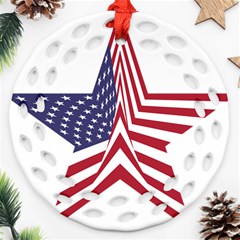 A Star With An American Flag Pattern Ornament (round Filigree) by Nexatart