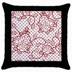 Transparent Decorative Lace With Roses Throw Pillow Case (black) by Nexatart