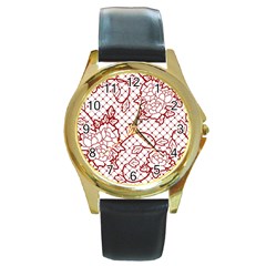 Transparent Decorative Lace With Roses Round Gold Metal Watch by Nexatart