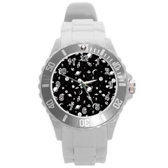 Space Pattern Round Plastic Sport Watch (l) by ValentinaDesign