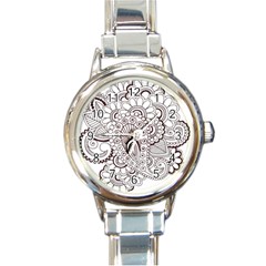 Henna Line Art Clipart Round Italian Charm Watch by Nexatart