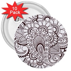 Henna Line Art Clipart 3  Buttons (10 Pack)  by Nexatart