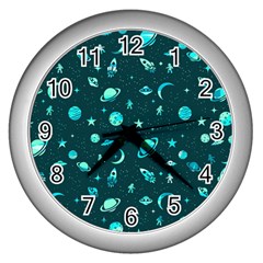 Space pattern Wall Clocks (Silver) 