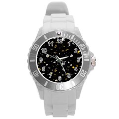 Space Pattern Round Plastic Sport Watch (l) by ValentinaDesign