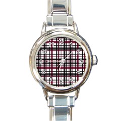 Plaid Pattern Round Italian Charm Watch by ValentinaDesign