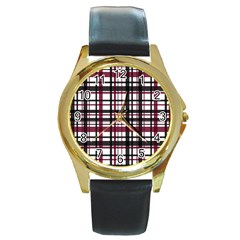 Plaid Pattern Round Gold Metal Watch by ValentinaDesign