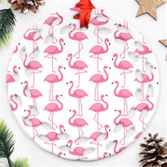 Pink Flamingos Pattern Round Filigree Ornament (two Sides) by Nexatart