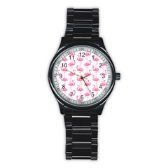 Pink Flamingos Pattern Stainless Steel Round Watch by Nexatart