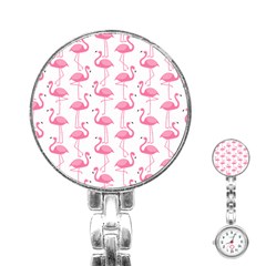 Pink Flamingos Pattern Stainless Steel Nurses Watch by Nexatart