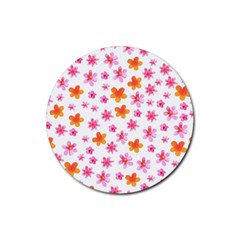 Watercolor Summer Flowers Pattern Rubber Round Coaster (4 Pack)  by TastefulDesigns