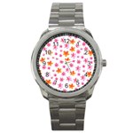 Watercolor Summer Flowers Pattern Sport Metal Watch Front