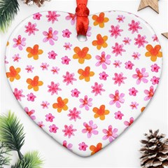 Watercolor Summer Flowers Pattern Heart Ornament (two Sides) by TastefulDesigns