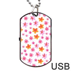 Watercolor Summer Flowers Pattern Dog Tag Usb Flash (one Side) by TastefulDesigns