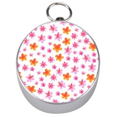 Watercolor Summer Flowers Pattern Silver Compasses by TastefulDesigns