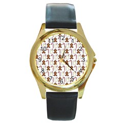 Christmas Trio Pattern Round Gold Metal Watch by Nexatart