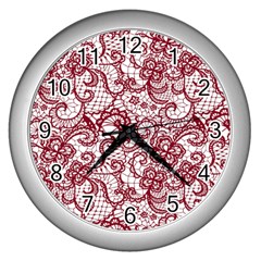 Transparent Lace With Flowers Decoration Wall Clocks (silver)  by Nexatart