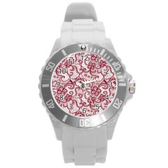 Transparent Lace With Flowers Decoration Round Plastic Sport Watch (l) by Nexatart