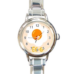 Egg Eating Chicken Omelette Food Round Italian Charm Watch by Nexatart