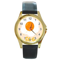 Egg Eating Chicken Omelette Food Round Gold Metal Watch by Nexatart