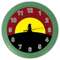 Samurai Warrior Japanese Sword Color Wall Clocks by Nexatart