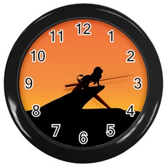 Lion Sunset Wildlife Animals King Wall Clocks (black) by Nexatart