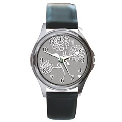 Flower Heart Plant Symbol Love Round Metal Watch by Nexatart