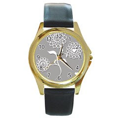 Flower Heart Plant Symbol Love Round Gold Metal Watch by Nexatart