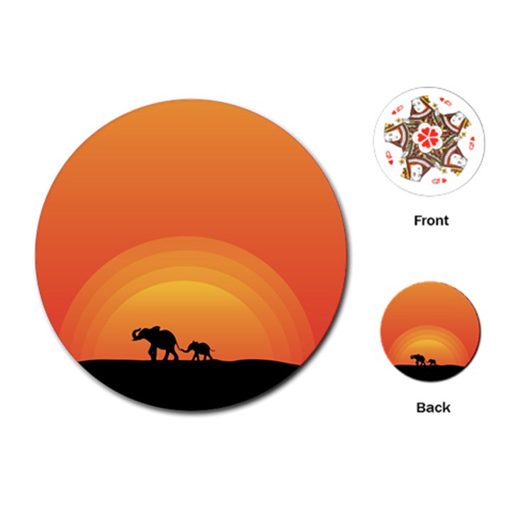 Elephant Baby Elephant Wildlife Playing Cards (Round) 