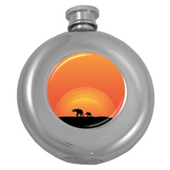 Elephant Baby Elephant Wildlife Round Hip Flask (5 Oz) by Nexatart