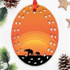 Elephant Baby Elephant Wildlife Ornament (Oval Filigree)