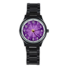 Purple Flower Floral Purple Flowers Stainless Steel Round Watch by Nexatart