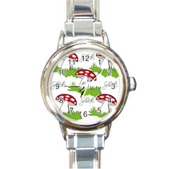 Mushroom Luck Fly Agaric Lucky Guy Round Italian Charm Watch by Nexatart