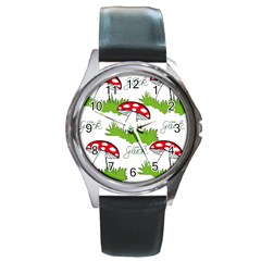 Mushroom Luck Fly Agaric Lucky Guy Round Metal Watch by Nexatart