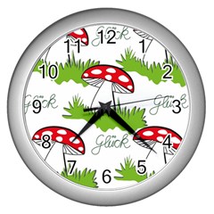 Mushroom Luck Fly Agaric Lucky Guy Wall Clocks (silver)  by Nexatart