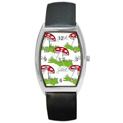 Mushroom Luck Fly Agaric Lucky Guy Barrel Style Metal Watch by Nexatart