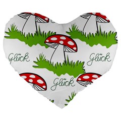 Mushroom Luck Fly Agaric Lucky Guy Large 19  Premium Flano Heart Shape Cushions by Nexatart