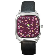 Decorative Dots Pattern Square Metal Watch by ValentinaDesign