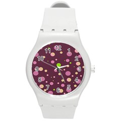 Decorative Dots Pattern Round Plastic Sport Watch (m) by ValentinaDesign