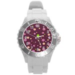 Decorative dots pattern Round Plastic Sport Watch (L) Front