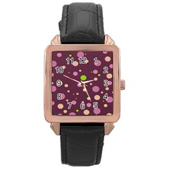 Decorative Dots Pattern Rose Gold Leather Watch  by ValentinaDesign