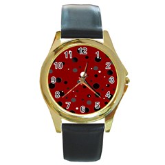 Decorative Dots Pattern Round Gold Metal Watch by ValentinaDesign