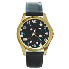 Decorative Dots Pattern Round Gold Metal Watch by ValentinaDesign