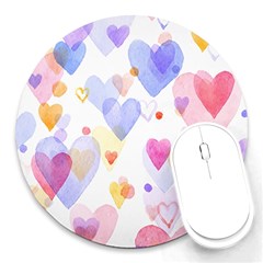 Watercolor Cute Hearts Background Round Mousepads by TastefulDesigns