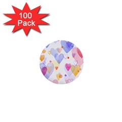 Watercolor Cute Hearts Background 1  Mini Buttons (100 Pack)  by TastefulDesigns