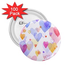 Watercolor Cute Hearts Background 2 25  Buttons (100 Pack)  by TastefulDesigns